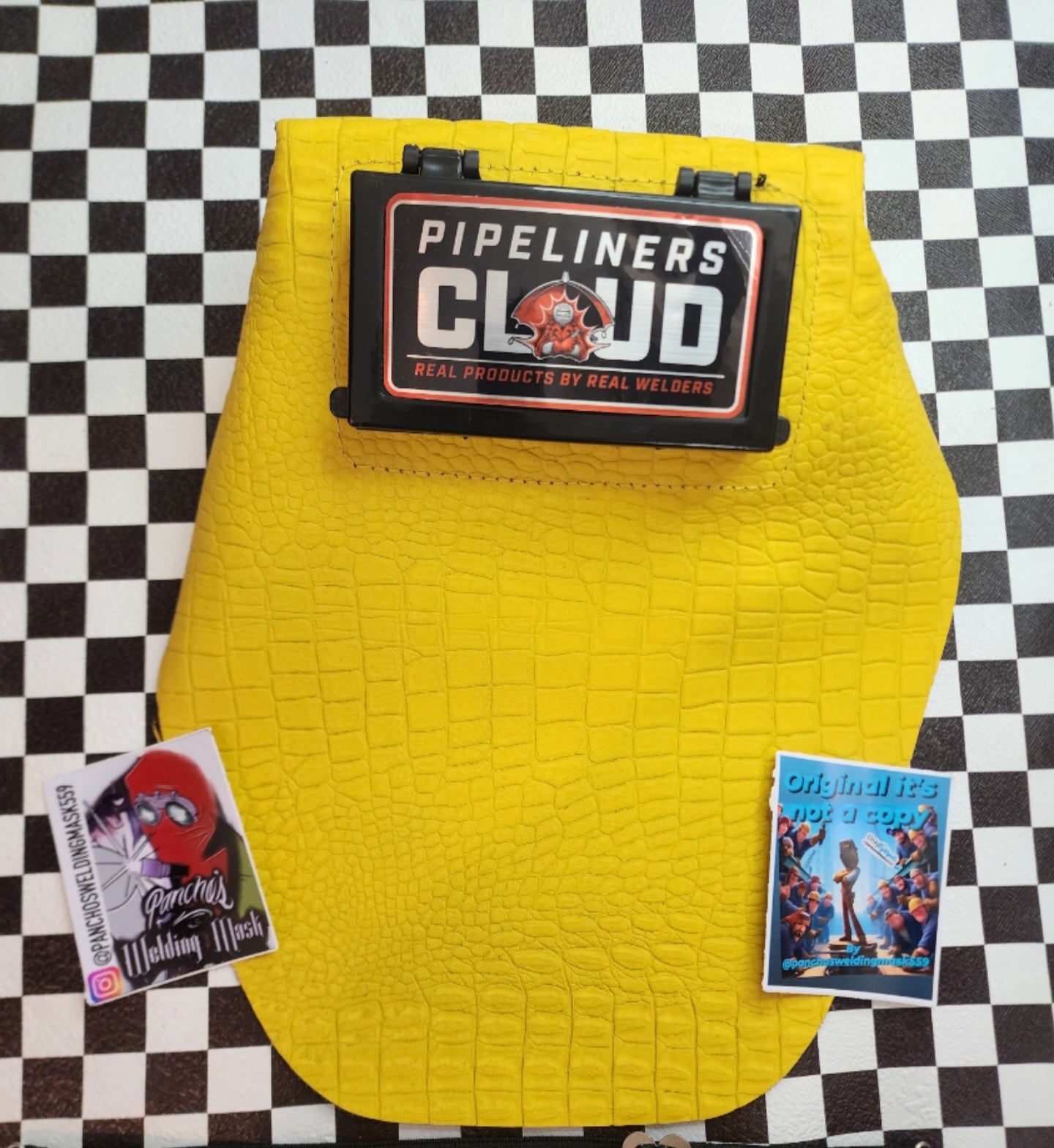 EMBOSSED YELLOW alligator LEATHER. TIG WELDING MASK